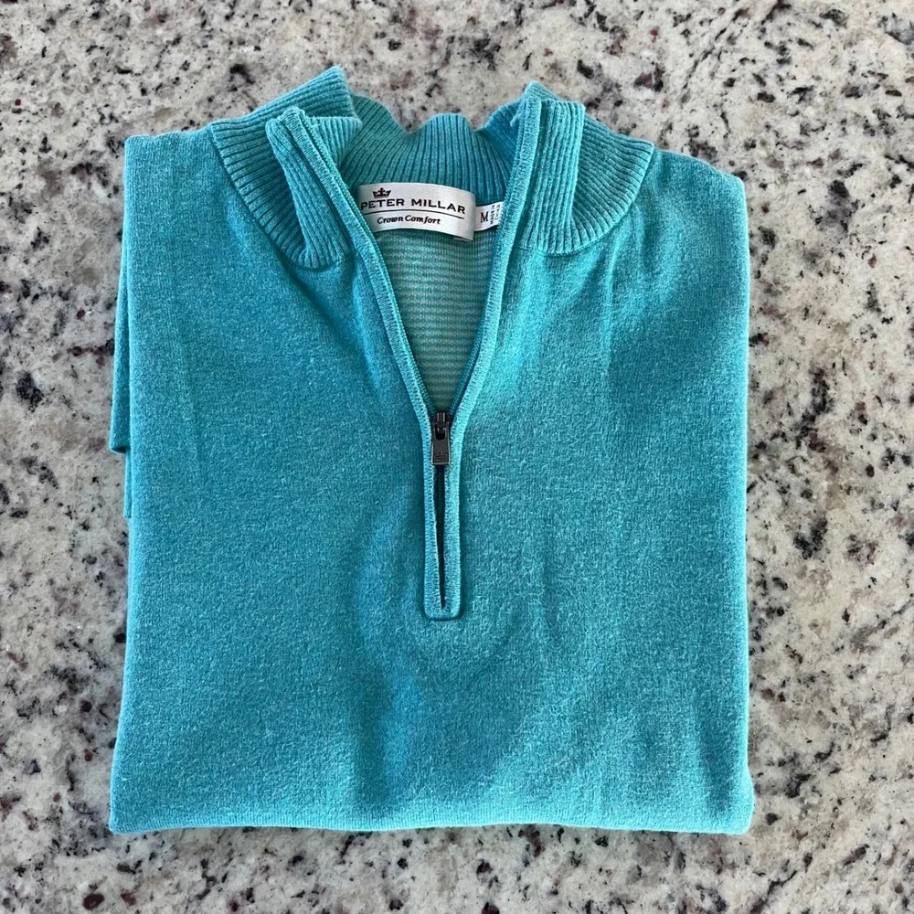 Peter Millar Sweater Vest Mens M Teal Green Crown Comfort‎ Golf Quarter Zip Mock